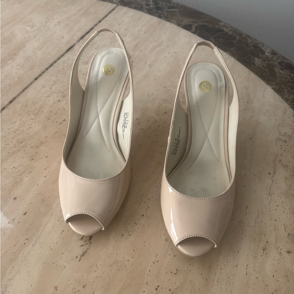 Nordstrom Beige Peep-Toe Slingback Heels